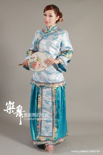 白藍玫瑰滾藍邊旗服 CK-101011