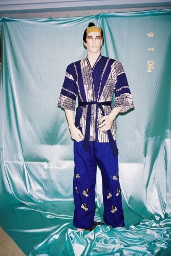 藍白條傘圖日本男和服(上衣) OA1-86019