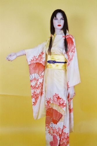 黃底桔楓葉日本女和服 OA1-89019
