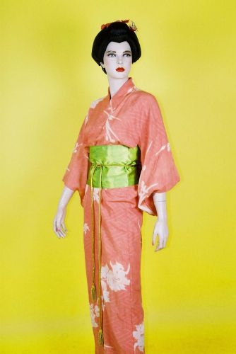 粉桔底玫瑰日本女和服 OA1-89039