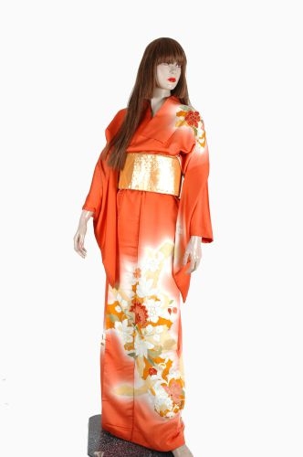 桔紅緞日本女和服 OA1-94030