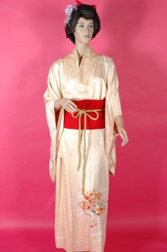 淺黃緞錦盒日本女和服 OA1-94031