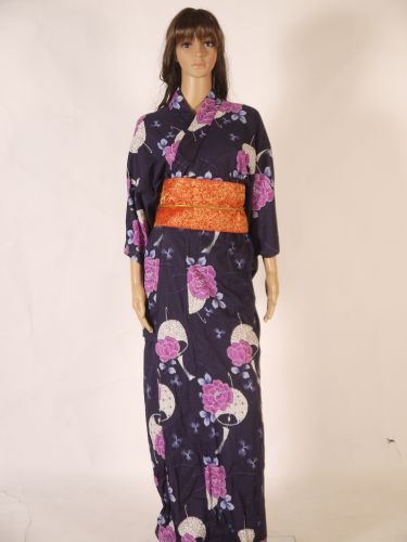 深藍紫花日本女和服 OA1-97013