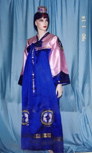 粉深藍繡鶴女韓服(衣裙) OA2-86073