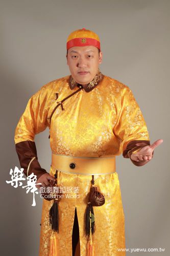 鵝黃緞滾咖菲領王爺長袍 CH-101002
