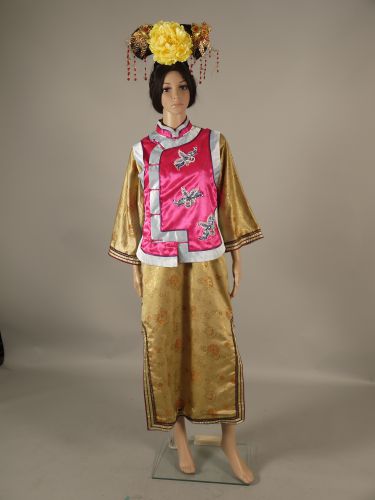 桃緞滾淺藍邊亮片旗服背心 CK1-92008