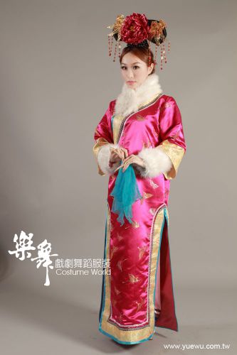 桃紅緞滾藍黃邊旗服 CK-101015