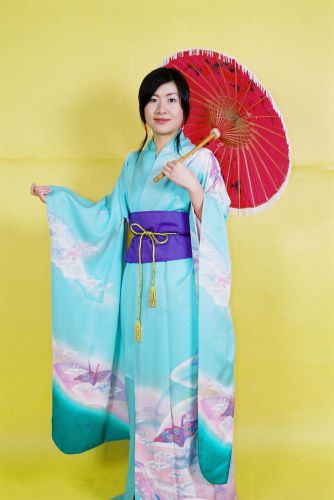 淺藍底紙鶴圖日本女和服 OA1-88007