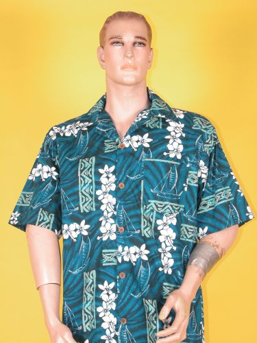 藍綠白花夏威夷襯衫(男) OA8-93021