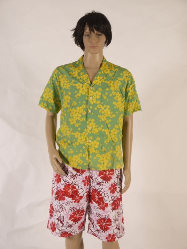 綠底黃花夏威夷襯衫 OA8-93025