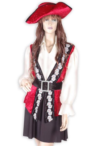 紅絨骷髏海盜服(衣假領腰帶帽) OB-95022