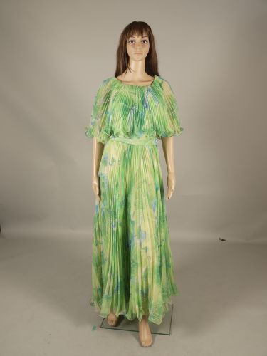 綠紗花紋洋裝(復古) PB-86006