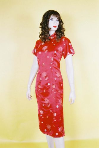 紅錦緞祺袍(中長) PC-89010