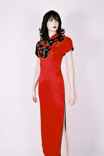 紅黑緞繡花旗袍 PC-91001