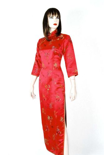 紅錦緞七分袖祺袍(長) PC-91004