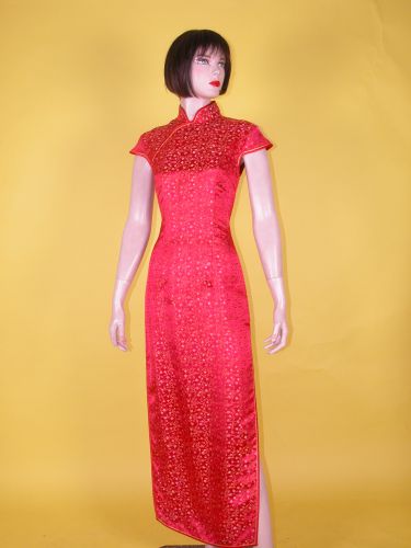 紅緞小金花包袖旗袍 PC-93007